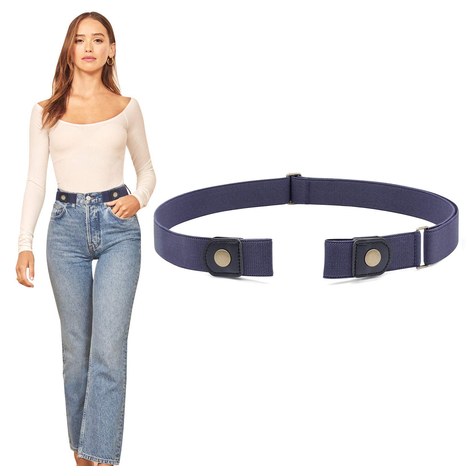 PALAY Women's No Buckle Elastic Stretch Waist Belt (Blue , Up to 48 PALAY Women's No Buckle Elastic Stretch Waist Belt (Blue , Up to 48